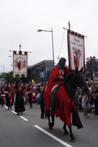 Parade before palio degli asini in Alba, Italy